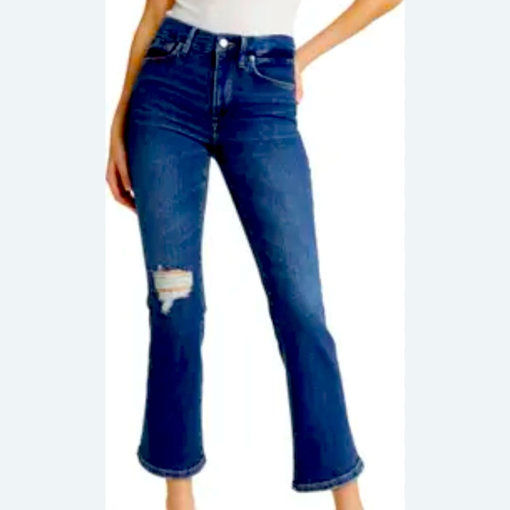 Good American Good Legs Ripped Crop Mini Bootcut Jeans Women Size 4/27